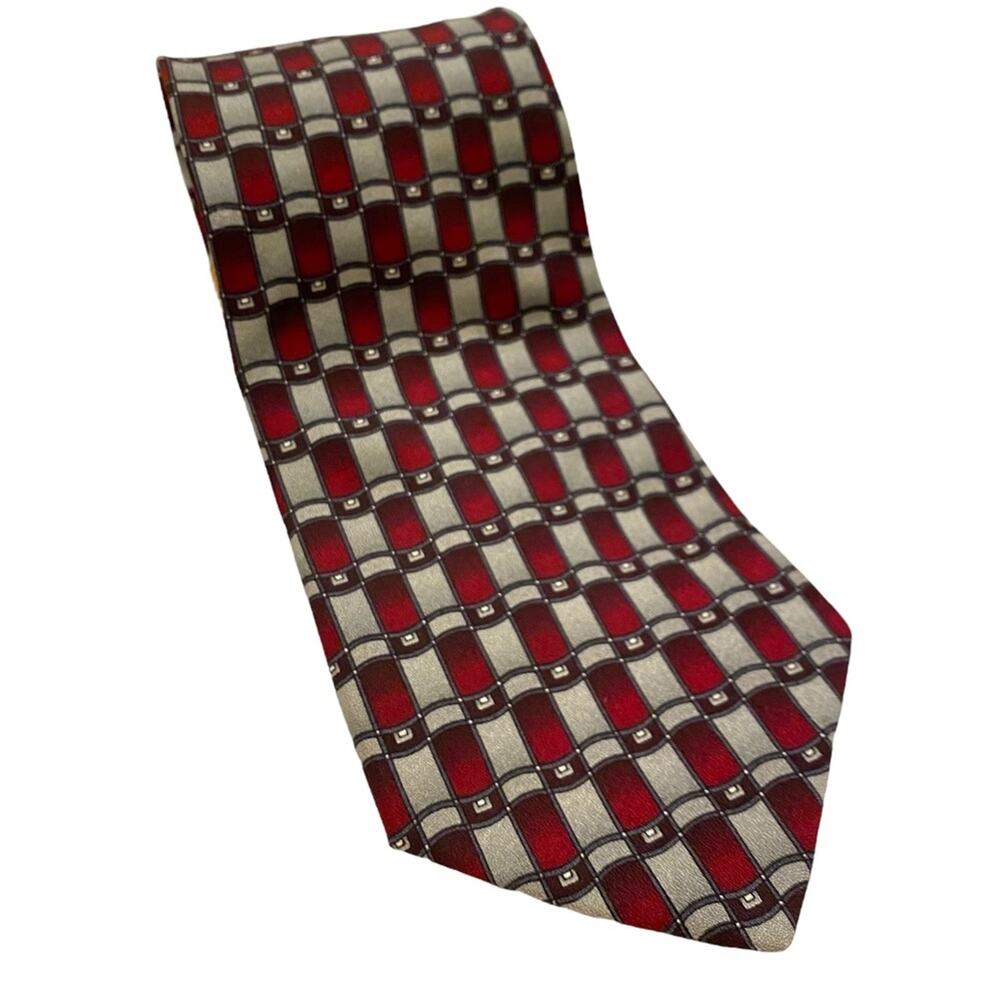 100% Silk Tie by Carlo Palazzi - Red and Gray Design